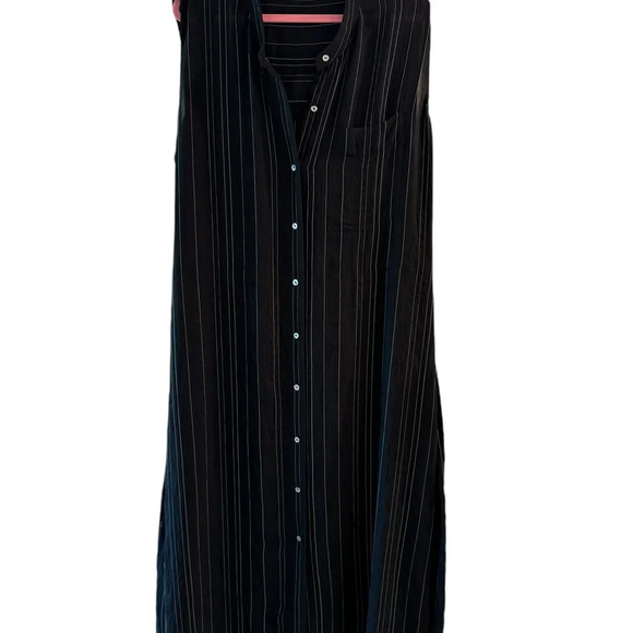 Vince Drapey Stripe Shirt Dress Plus Size XXL Maxi Black Sheer Lagenlook Chic - Picture 10 of 12